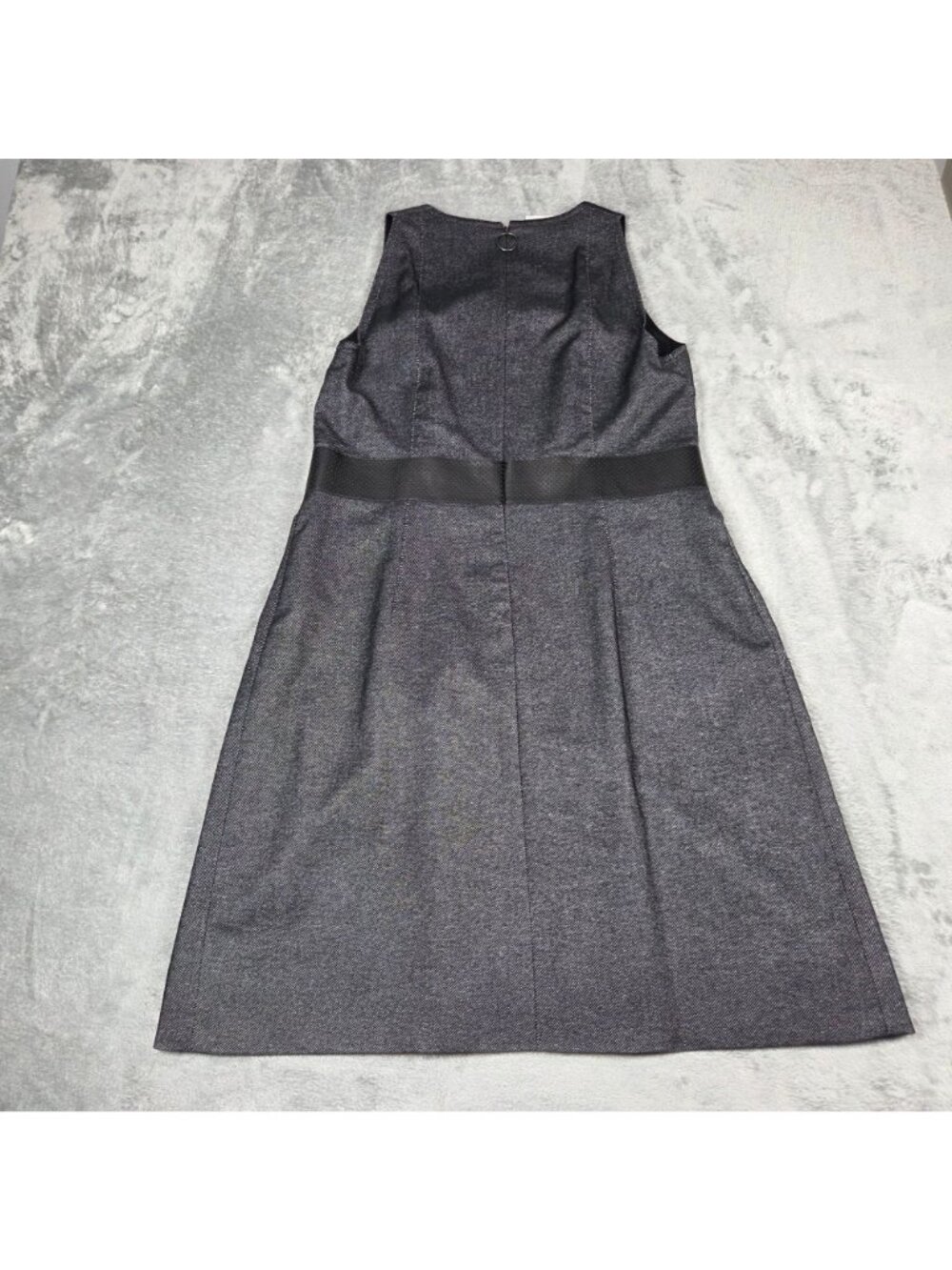 Akris Punto Dress 12 Black Denim & Faux Leather Trim Waist Pleated Career Party - Picture 9 of 12